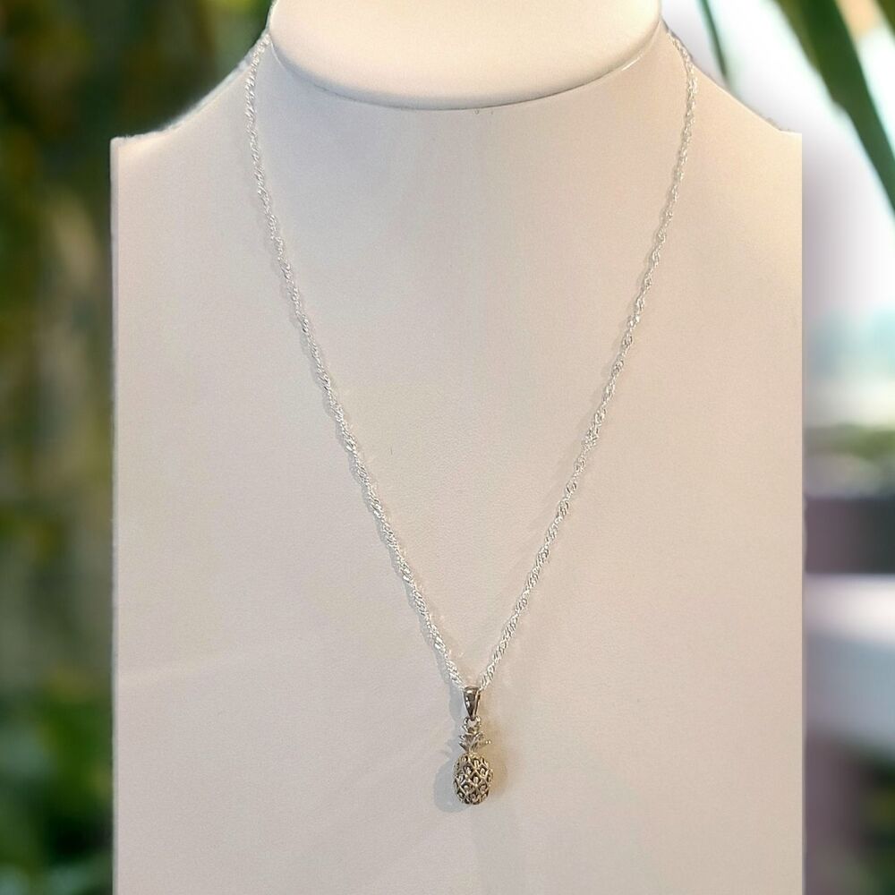 Vintage Pineapple Pendant Necklace Sterling Silver 925 18"